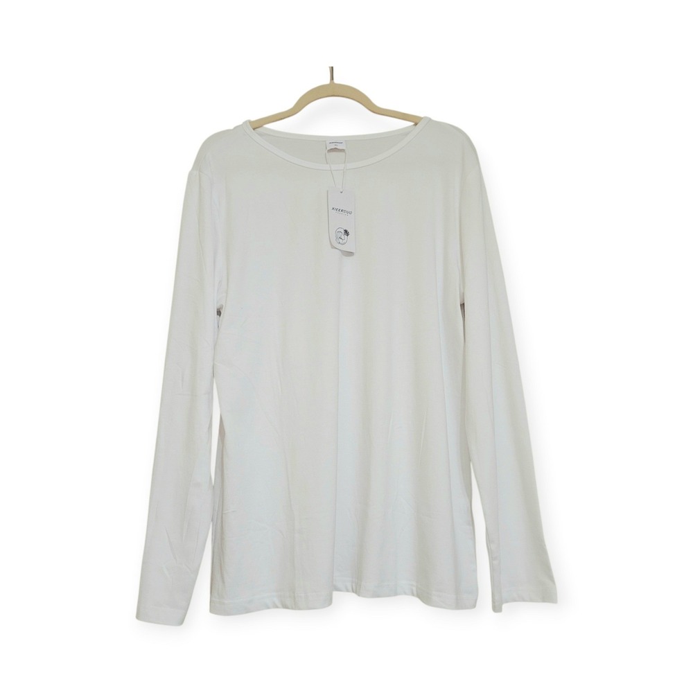Women XL White Minimalist Scoop Neck Layering Basic Long Sleeve Tee NEW XIEERDUO